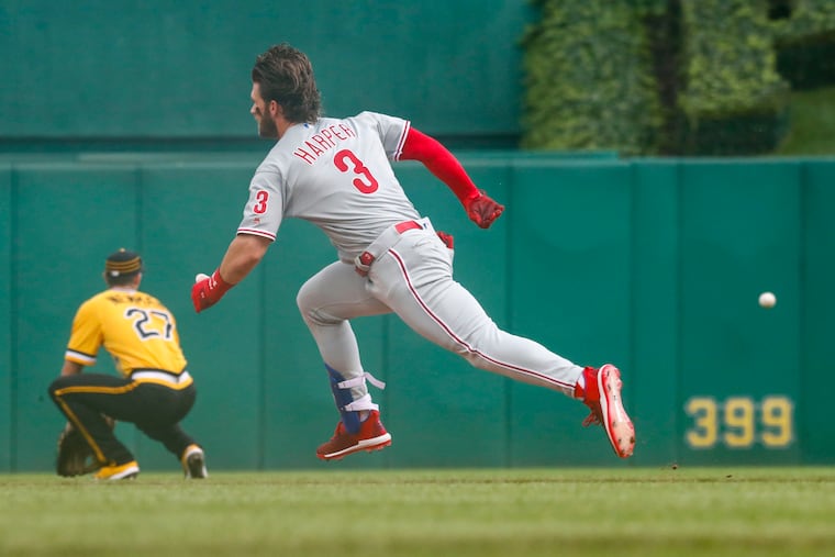 Bryce Harper heads for second on a double in the first inning against Pittsburgh.