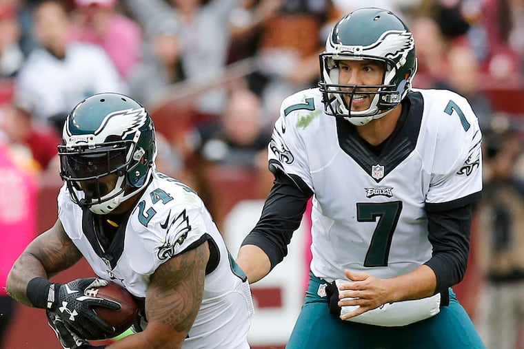 Ryan Mathews receives a handoff from Sam Bradford against the Washington Redskins.