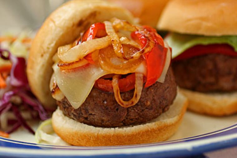 Slider Philadelphia-style, with provolone, onions, bell peppers. The baby burgers make the perfect palette for sampling toppings just as colorful as fireworks. Now that’s a Fourth of July cookout. (Michael Bryant / Staff Photographer)