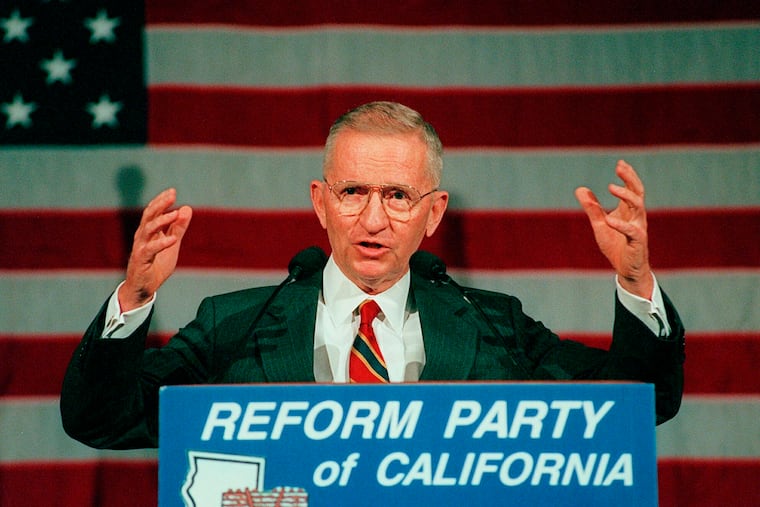 Ross Perot addresses the first California statewide convention of the Reform Party, a new political party he founded, at the Los Angeles Convention Center in Los Angeles in June 1996.