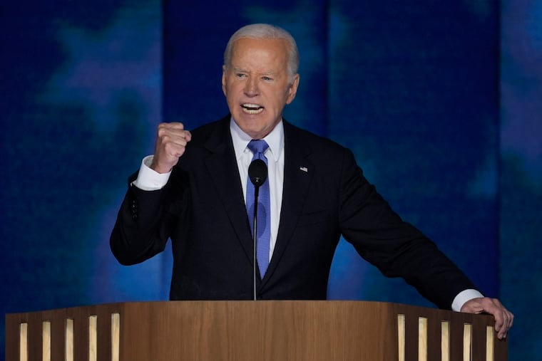President Joe Biden speaks at the Democratic National Convention on Monday in Chicago.