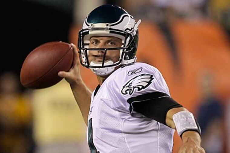Kevin Kolb's preseason play has been predictably uneven. (AP Photo/Ed Reinke)