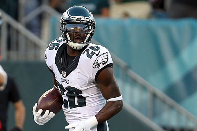 Eagles' Walter Thurmond runs with the football after a first-quarter interception against the Baltimore Ravens in a preseson game on Saturday, August 22, 2015 in Philadelphia.