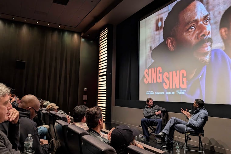 Actors Bradley Cooper and Colman Domingo during a conversation following a screening of "Sing Sing" on Monday, Dec. 16, 2024, at New York's Francesca Beale Theater in Lincoln Center. The movie stars Domingo.