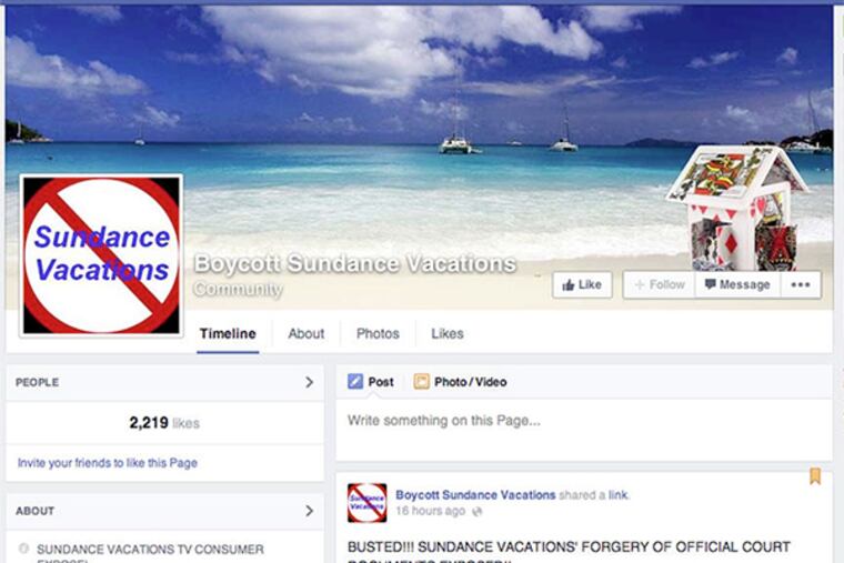A "Boycott Sundance Vacations" Facebook page. Sundance tried and failed to have the page taken down.