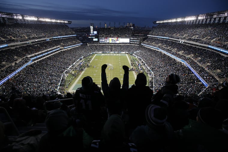 Eagles fans cheering during the team's 15-10 playoff win against the Atlanta Falcons at Lincoln Financial Field on Jan. 13, 2018.