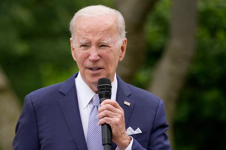 President Joe Biden speaks in the Rose Garden of the White House in Washington on Monday.