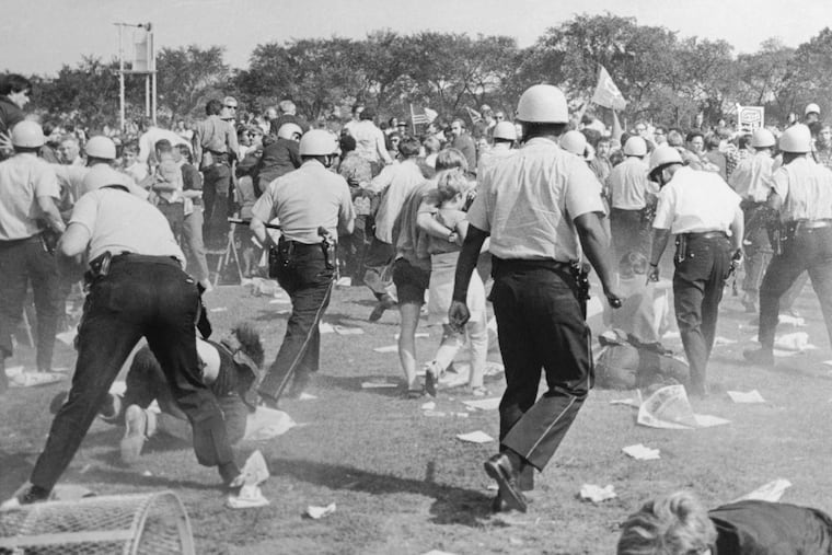 Police reroute demonstrators as they try to clear Grant Park during the Democratic National Convention in Chicago on Aug. 28, 1968. As pro-Palestinian demonstrations escalate on college campuses around the country, critics of President Joe Biden’s handling of the Israel-Hamas war suggest this summer’s 2024 Democratic National Convention could be marred by protests and scenes of chaos that undermine his reelection. It raises the specter of a replay of 1968’s DNC, where a violent police crackdown created indelible scenes of chaos.