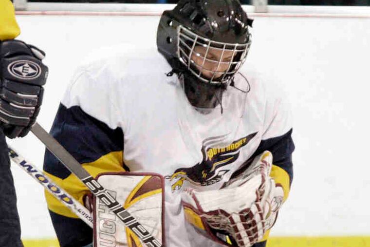 Council Rock South goalie Steve Jastrow turns away a shot during the championship game. Jastrow made 31 saves.