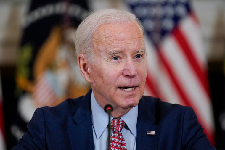 President Joe Biden speaks during a meeting with the President's Council of Advisors on Science and Technology in the State Dining Room of the White House on April 4, 2023, in Washington.