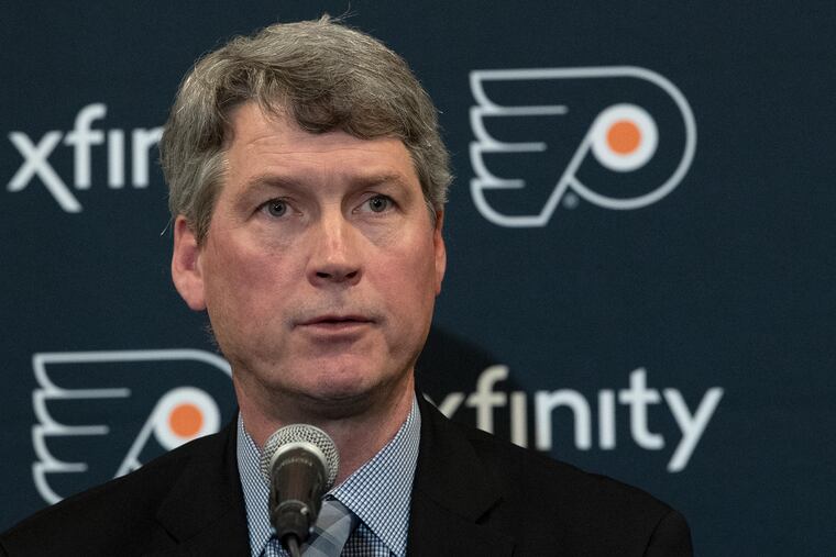 New Flyers GM, Chuck Fletcher speaks to the media during a press conference at the Flyers Skate Zone in Voorhees, New Jersey. Wednesday, December 5, 2018. JOSE F. MORENO / Staff Photographer