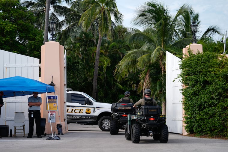 Police drive in to the Mar-a-Lago estate of Republican presidential nominee and former President Donald Trump, one day after an apparent assassination attempt, in Palm Beach, Fla., on Monday, Sept. 16, 2024.
