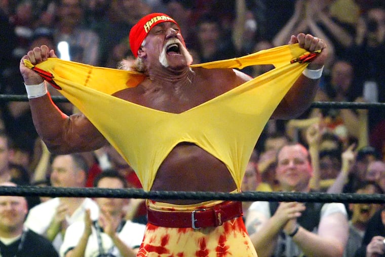 Hulk Hogan rips off his shirt at WrestleMania 21 in Los Angeles on April 3, 2005.