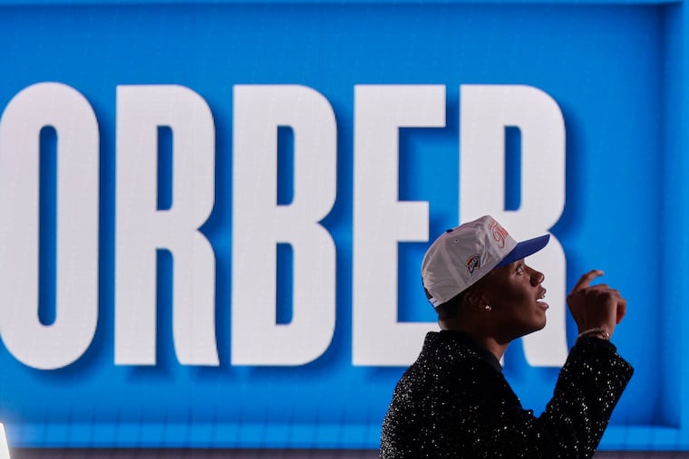 Thomas Sorber reacts as he walks off the stage after being selected 15th by the Thunder during the NBA draft on Wednesday in New York.