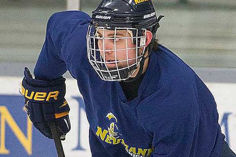 Jordan Zalba moves with the puck while practicing at the Ice Works in Aston, Pa. (Ed Hille/Staff Photographer)