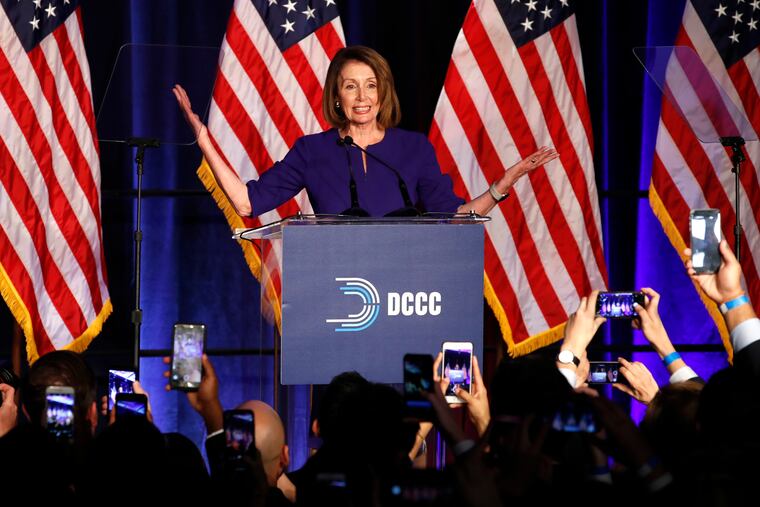 House Minority Leader Nancy Pelosi of Calif., smiles at an Election Night celebration at the Hyatt Regency Hotel, on Tuesday, Nov. 6, 2018, in Washington.