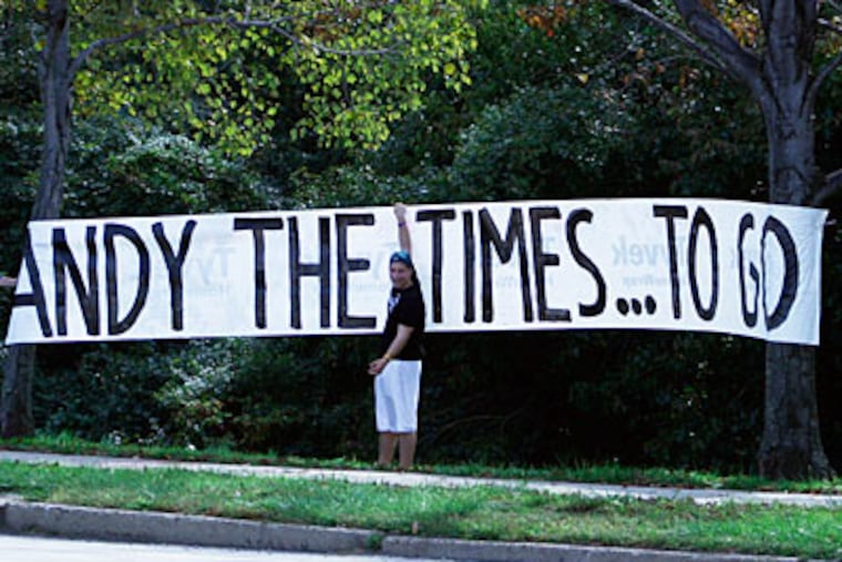 Jason Kelce and Evan Mathis asked fans to remove this sign near the NovaCare Complex. (Ashlee Espinal/Staff Photographer)