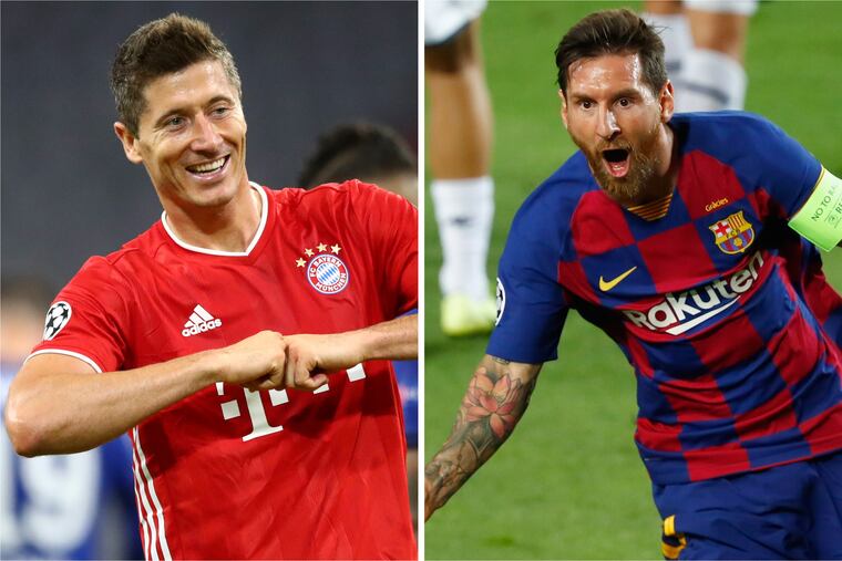 Robert Lewandowski, left, leads Bayern Munich against Lionel Messi, right, and Barcelona in the UEFA Champions League quarterfinals on Friday.