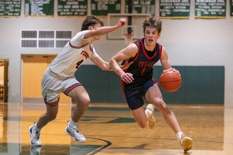 Central Bucks East's Jacob Cummiskey drives into the lane during a game against William Tennent on Friday.
