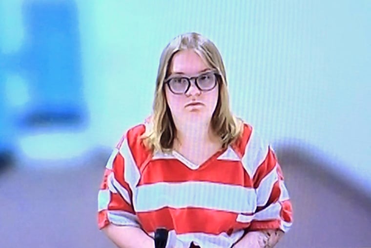 In this image taken from court video, Andrea Shaw attends a court hearing remotely via video, on July 2, 2026, in the Payette County District Court in Payette, Idaho.