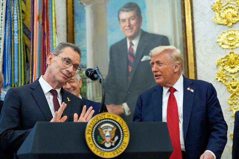 Albert Bourla, Pfizer CEO, appears with President Donald Trump in the Oval Office of the White House on Tuesday.