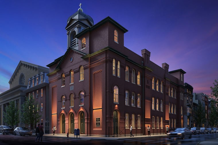 A rendering of Saint Patrick Hall as it will appear after a planned exterior restoration. The building at 20th and Locust Sts. in Philadelphia is home to the Philadelphia Youth Orchestra Music Institute, which has announced a $4.9 million campaign to fund the restoration as well as the renovation of spaces within the building.