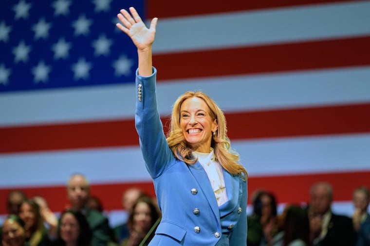 New Jersey Gov. Mikie Sherrill waves during her inauguration ceremony in Newark, N.J., Tuesday, Jan. 20, 2026. The primary to replace her is too close to call.