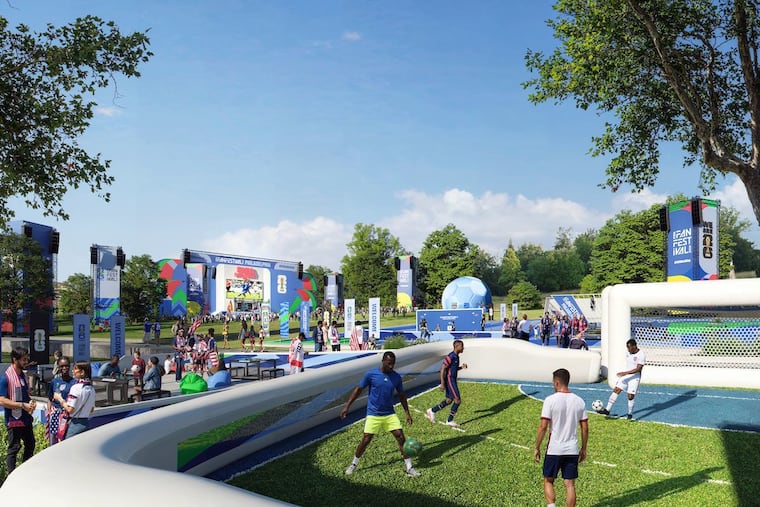A rendering of the Philadelphia FIFA Fan Festival's immersive soccer and gaming installations at Lemon Hill in East Fairmount Park. From June 11 to July 19, the festival will serve as the official fan experience for the 2026 World Cup in Philadelphia. Public health officials in Philadelphia said they're preparing for a number of potential health issues, like heat and food safety, ahead of the event.