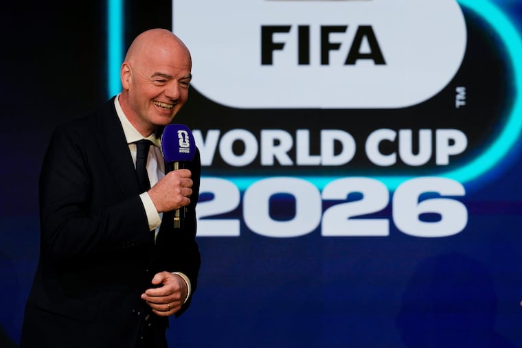 FIFA president Gianni Infantino speaks during the match schedule reveal for the 2026 World Cup draw in Washington on Dec. 6