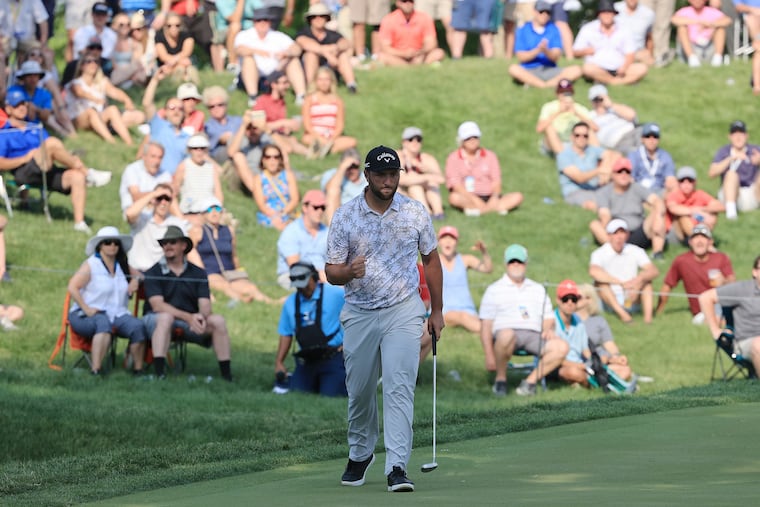 Spain's Jon Rahm reacts to his birdie on the 17th green during the third round of The Memorial Tournament at Muirfield Village Golf Club on Saturday, June 5, 2021 in Dublin, Ohio.