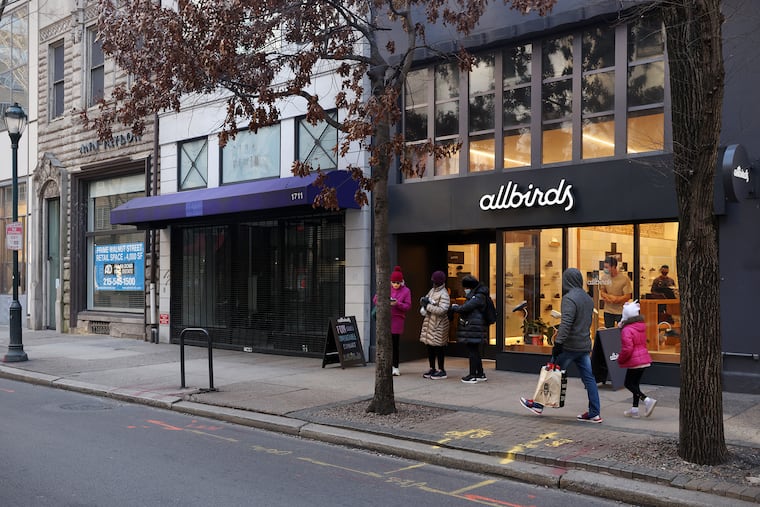 The Allbirds store in the 1700 block of Walnut Street in Center City.
