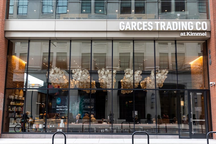 Viewed from Spruce Street, Garces Trading Co.'s cafe in the main lobby at the Kimmel Center in March 2023.