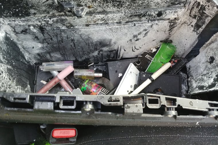 An aerosol can of dry shampoo blew up the center console and blasted a hole through the sunroof of Christine Bader Debrecht's daughter's car.