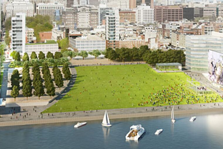 A rendering of the Delaware River waterfront after proposed changes by the Delaware River Waterfront Corporation (Kieran Timberlake/Brooklyn Digital Foundry)