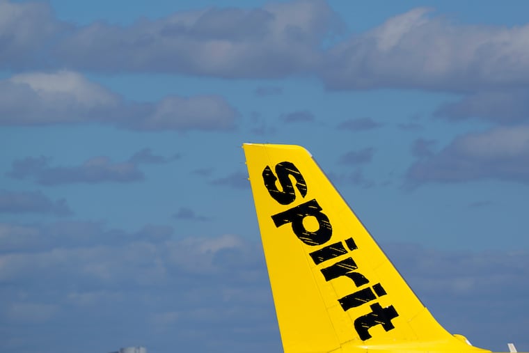FILE - The tail of a Spirit Airlines Airbus A320 is shown as the plane prepares to take off from Fort Lauderdale-Hollywood International Airport, Jan. 19, 2021, in Fort Lauderdale, Fla.