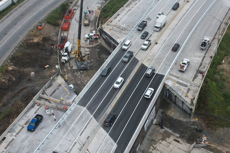 The temporary I-95 lanes officially opened in both directions in Philadelphia on Friday, and heavy rains came a few hours later.