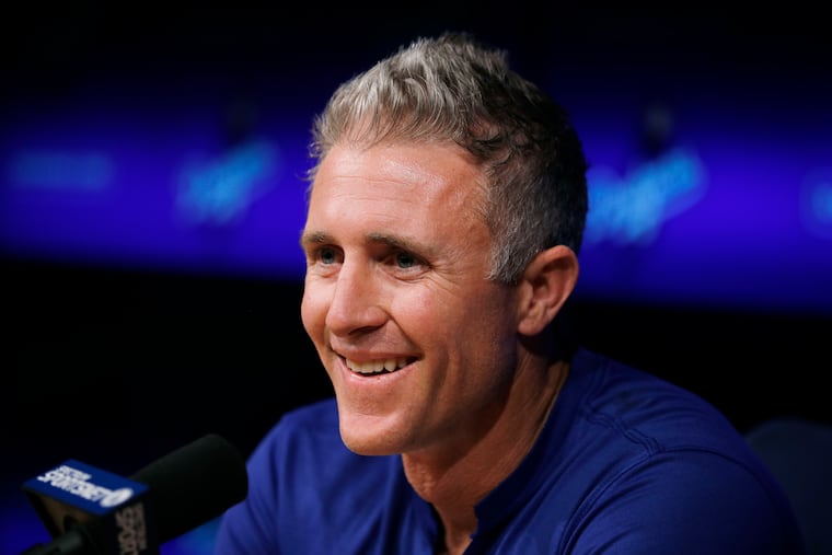 Chase Utley during his press conference to announce his retirement.