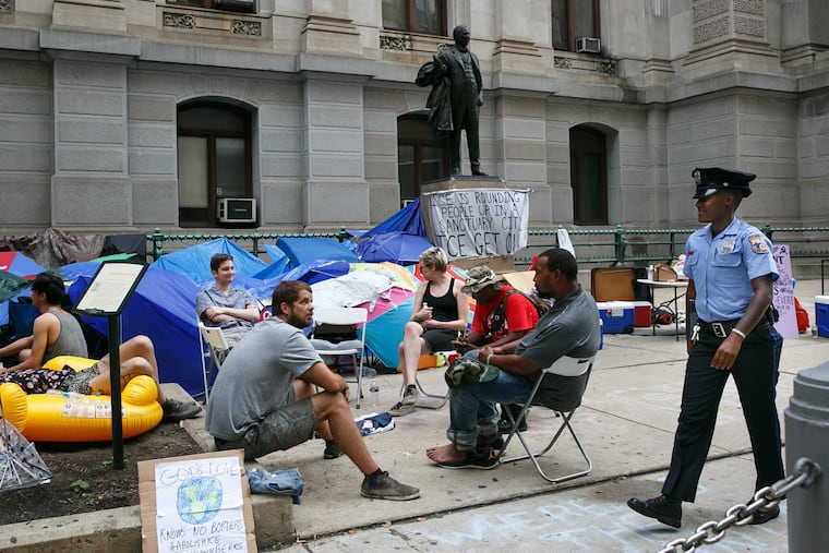 Occupy ICE moved their camp from 8th and Cherry to Philadelphia City Hall on Friday, July 6, 2018. They are calling for the closure of federal detention center in Berks County.