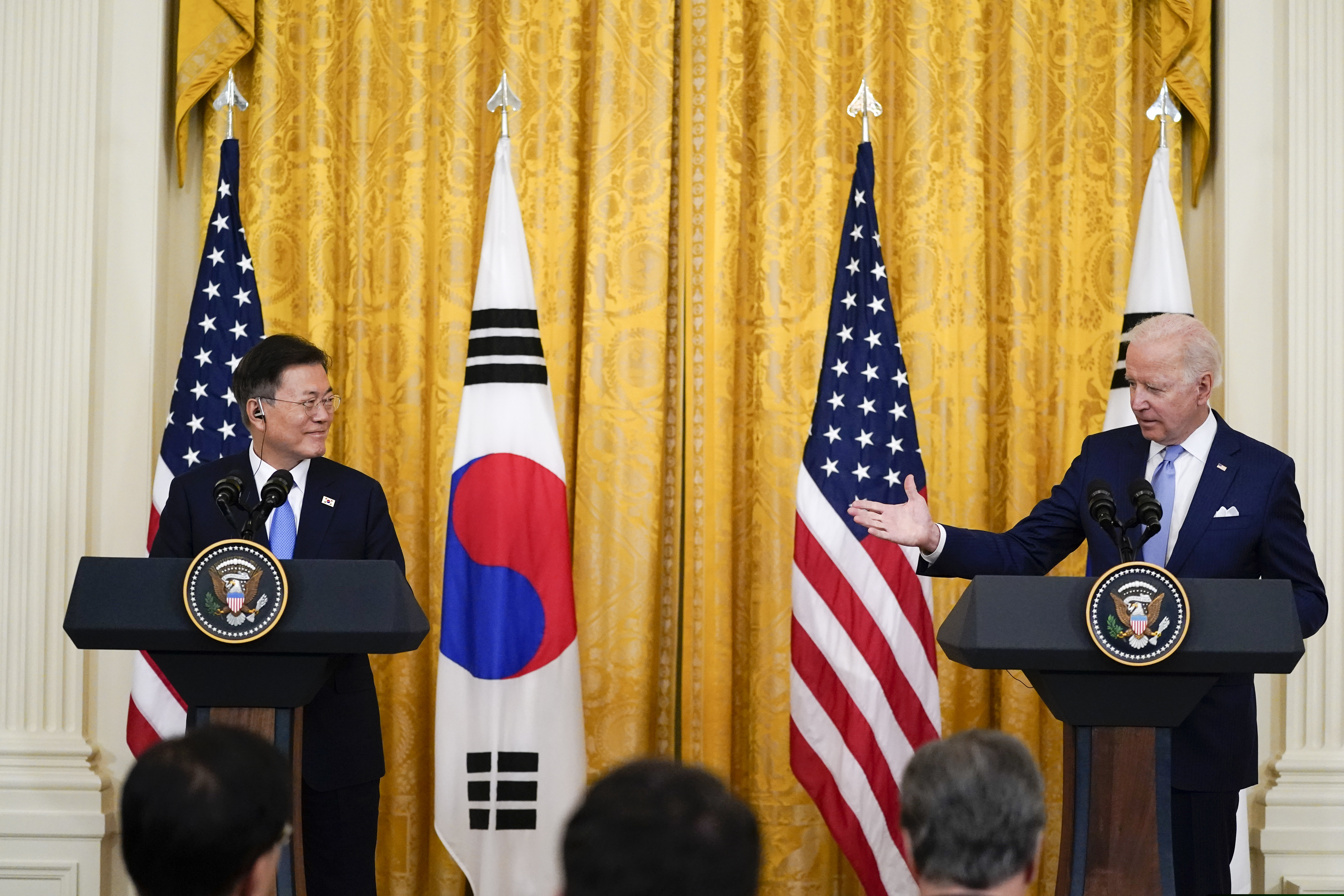 President Joe Biden speaks during a joint news conference with South Korean President Moon Jae-in, in the East Room of the White House, Friday, May 21, 2021, in Washington.