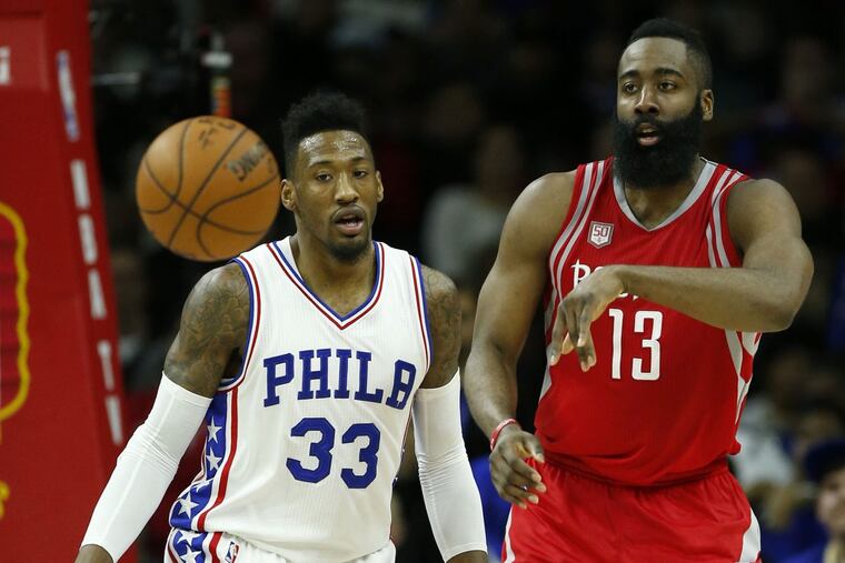 James Harden put up 51 points, 13 rebounds and 13 assists in Houston’s win over the Sixers last season at the Wells Fargo Center. YONG KIM / Staff Photographer