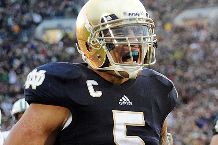 A story that Te'o's girlfriend had died of leukemia — a loss he said inspired him to help lead the Irish to the BCS championship game — was dismissed by the university Wednesday, Jan. 16, 2013, as a hoax perpetrated against the linebacker. (Joe Raymond/AP)