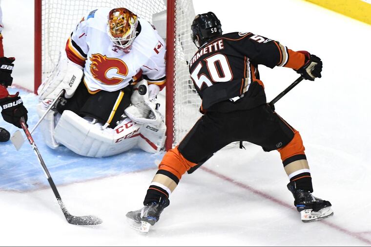Brian Elliott, in goal this past season for the Calgary Flames.