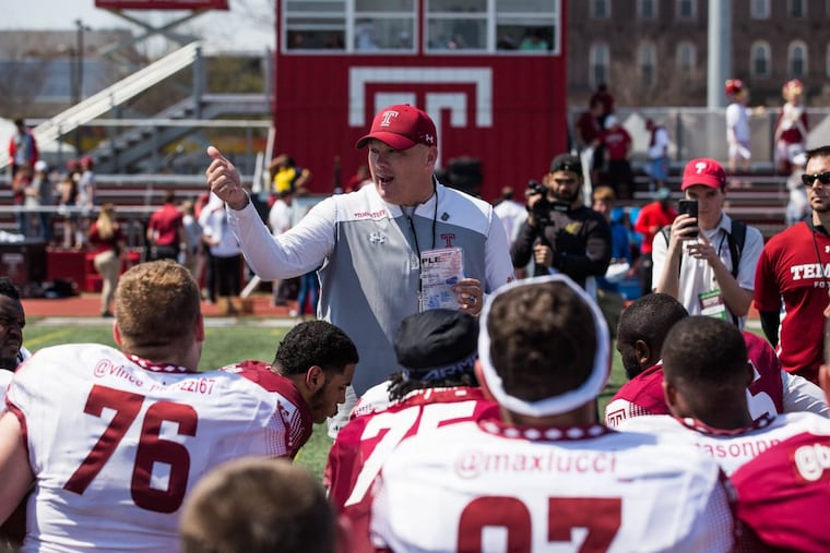Geoff Collins (shown after his team’s spring game in April) and Temple held their annual football camp this past weekend and picked up a handful of commits.