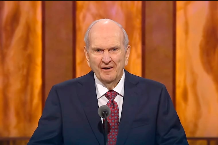 Church of Jesus Christ of Latter-day Saints President Russell M. Nelson speaks during the opening of the 190th Semiannual General Conference at the Conference Center Theater on Temple Square in Salt Lake City. The twice-annual conference kicked off Saturday without anyone attending in person and top leaders sitting some 6-feet apart inside an empty room as the faith takes precautions to avoid the spread of the coronavirus. A livestream of the conference showed a few of the faith's top leaders sitting alone inside a small auditorium in Salt Lake City, Normally, top leaders sit side-by-side on stage with the religion's well-known choir behind them and some 20,000 people watching.