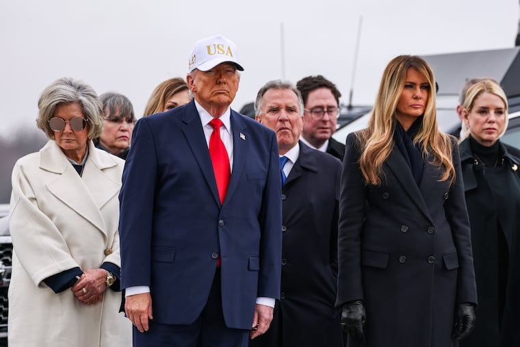 President Donald Trump during a dignified transfer at Dover Air Force Base on March 7.