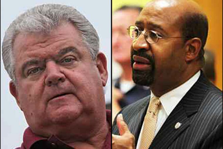 The quiet blessing of U.S Rep. Robert A. Brady (left), the city's Democratic party chief, helped give Mayor Nutter (right) the opportunity to remake the embattled Board of Revision of Taxes. (David M Warren / Laurence Kesterson/ File photos)