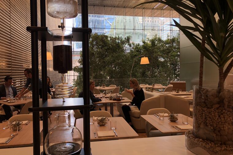 Vernick Coffee Bar, viewed toward Arch Street Presbyterian Church on the Comcast Technology Center's 18th Street side.