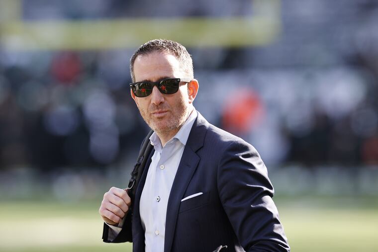 Eagles GM Howie Roseman walks along the sideline before the Eagles play the Jets at MetLife Stadium in East Rutherford, New Jersey on Sunday, Dec. 5, 2021.