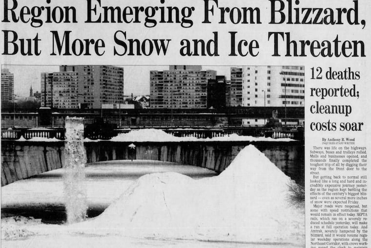 A Jan. 10, 1996 edition of The Inquirer shows city workers dumping snow in the Schuylkill River during that year's massive snowstorm.