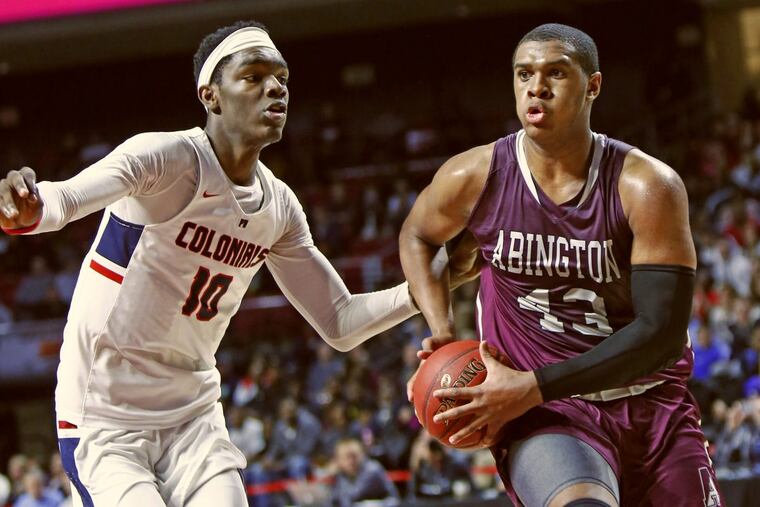 Plymouth Whitemarsh’s Naheem McLeod (10) and Abington’s Eric Dixon (43) are two of the top players in the PIAA Class 6A basketball tournament.